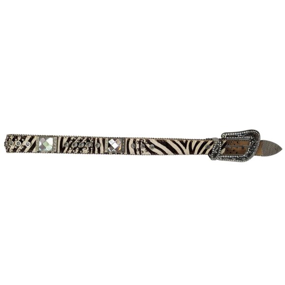 Montana West Western Zebra Print Leather Belt Calf Hair Rhinestone Studded 36 - Picture 9 of 9